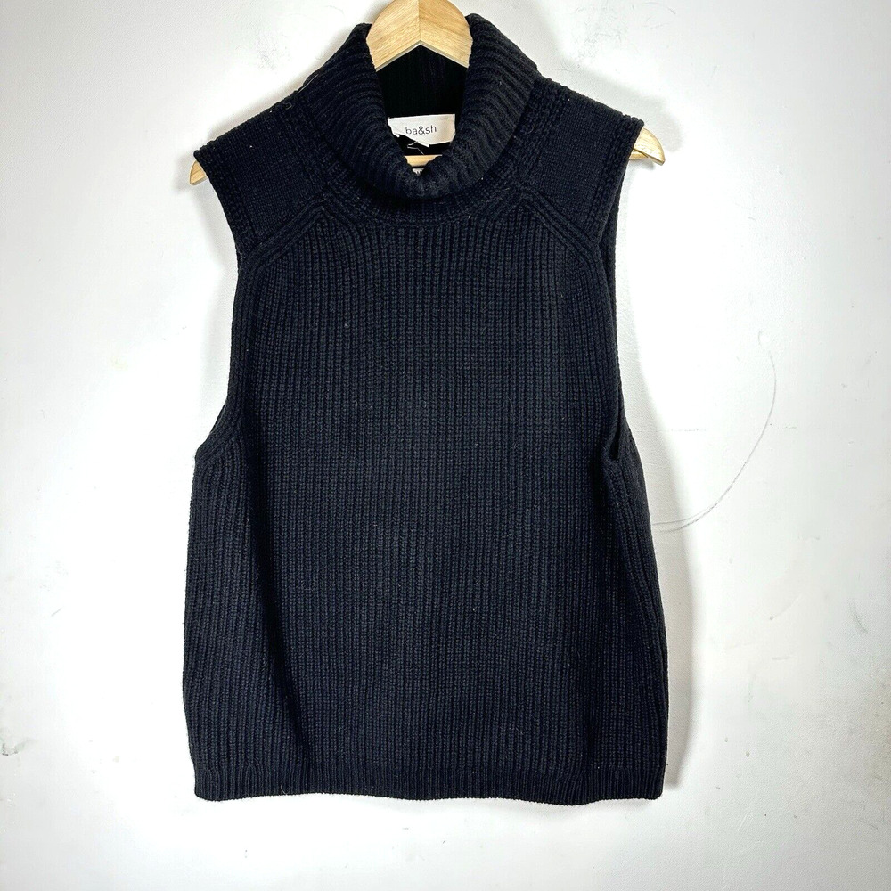 ba&sh Fadel Wool Cashmere Black Sweater Vest Woman’s 6 GUC